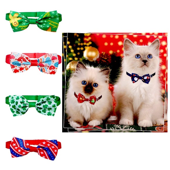 Bow Tie Collars 4 Holiday Pieces Dogs Cats Christmas Valentine St Patty July 4th - Picture 3 of 15